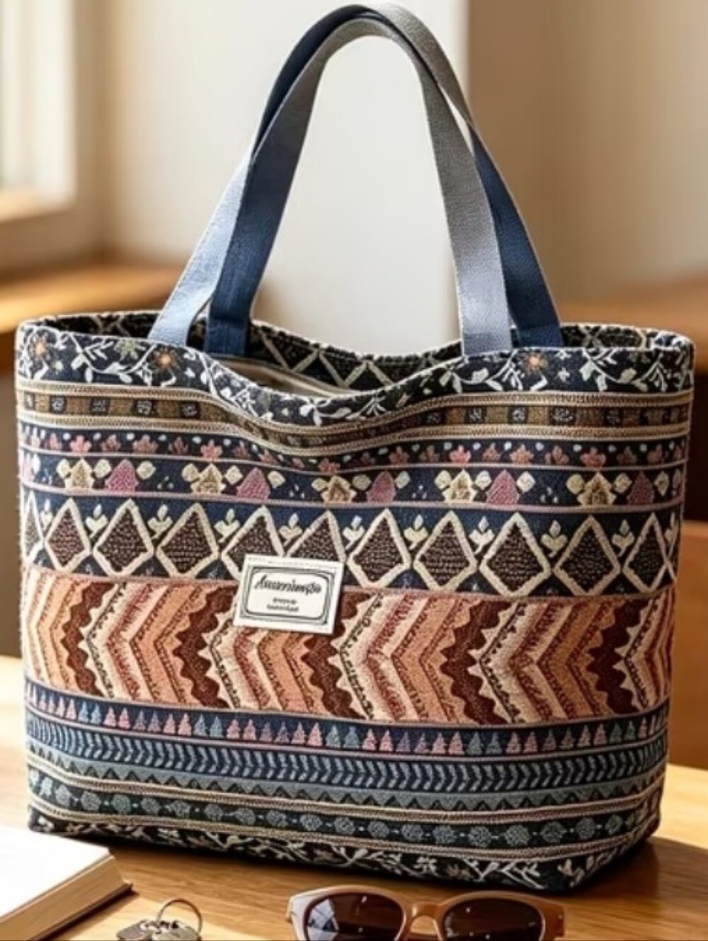 CISCO Multi-Pattern Blue & Brown Tote Bag